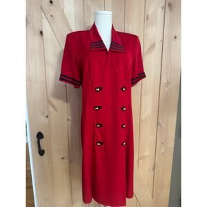 Vintage Danny & Nicole 80s Red Button Down Sailor Power Suit Dress